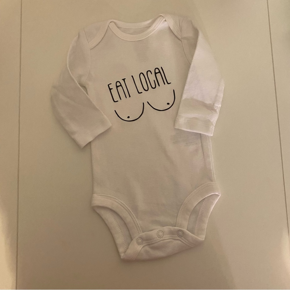 Custom Made “Eat Local” White Onesie Size 0-3 Months